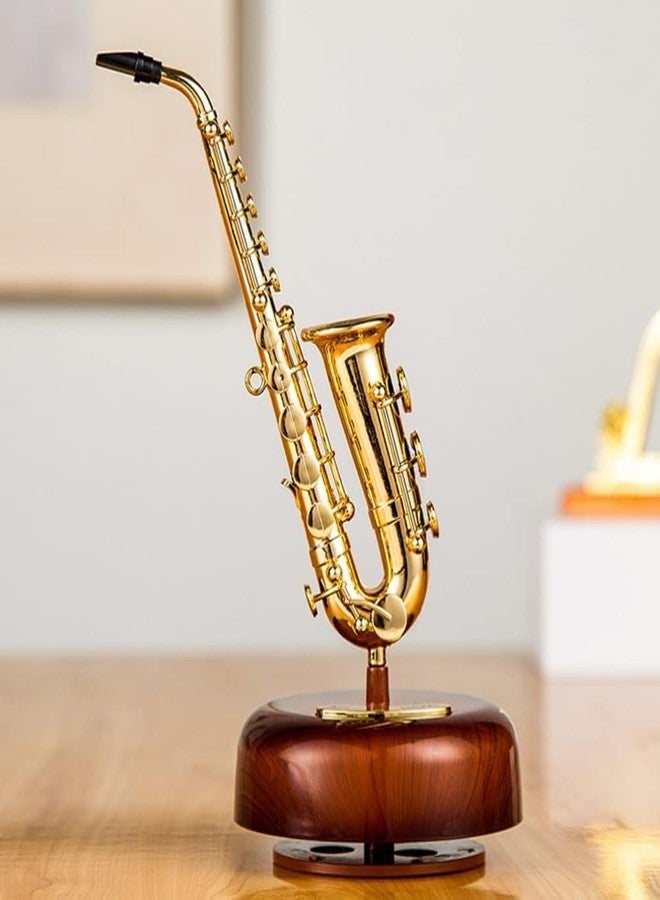 Overa Saxophone Music Box Classical Wind Up Twirling Music Box Rotating Base Brass Wind Instrument (Pack of 1) - Image 2